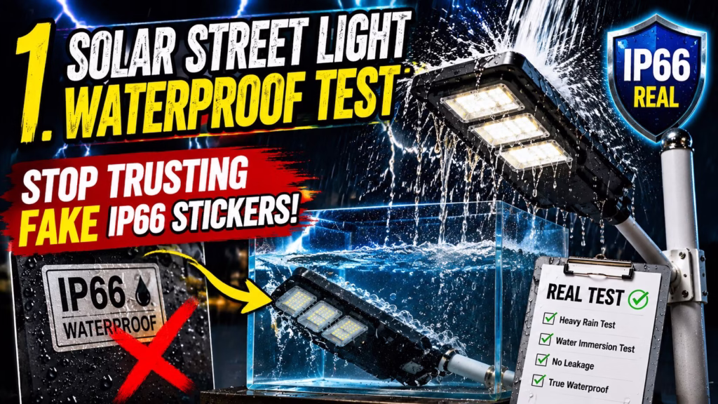 Solar street light waterproof test in factory lab